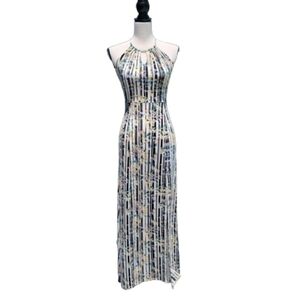 Candies Size XS, Black White and Floral Stripe Maxi Halter Dress, Exc. Used Cond
